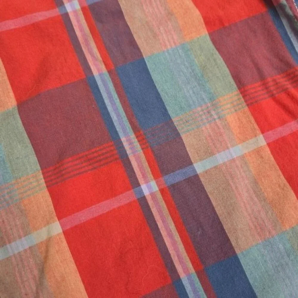 Gap kids orange and blue plaid short sleeve button down shirt small (6-7)